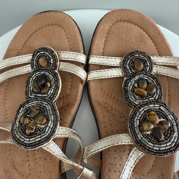 Clarks - Gold - Leather Beaded Sandals - Size 8M - Picture 2 of 11